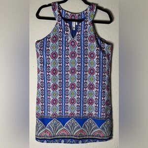 Pink Owl Blue Mini Dress with Geometric Patterns and Tank Top Style